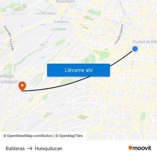 Balderas to Huixquilucan map