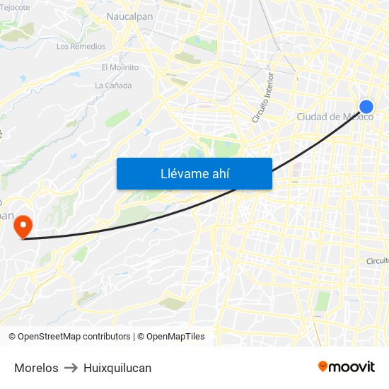 Morelos to Huixquilucan map