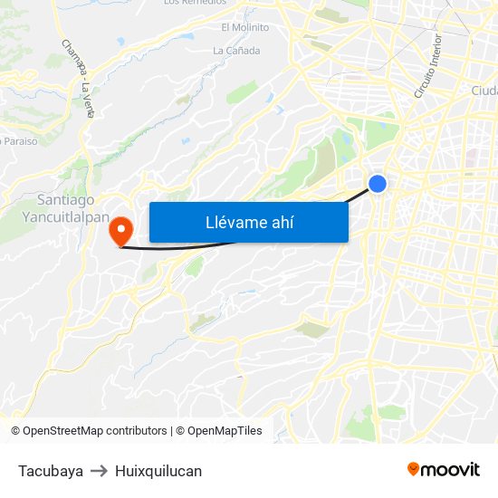 Tacubaya to Huixquilucan map