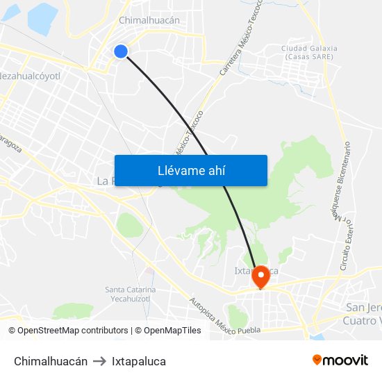 Chimalhuacán to Ixtapaluca map