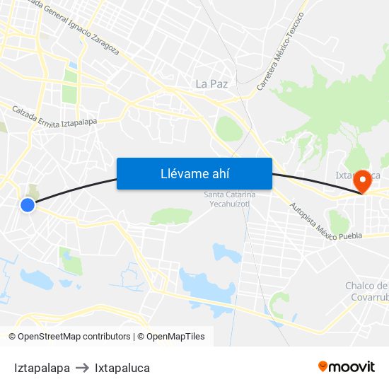 Iztapalapa to Ixtapaluca map