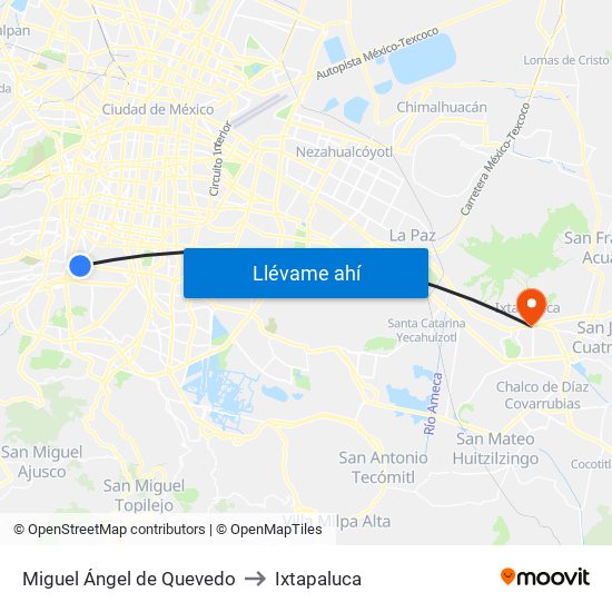 Miguel Ángel de Quevedo to Ixtapaluca map