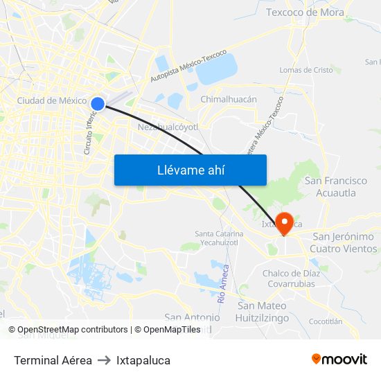 Terminal Aérea to Ixtapaluca map