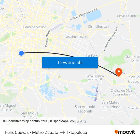 Félix Cuevas - Metro Zapata to Ixtapaluca map