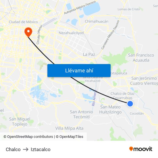 Chalco to Iztacalco map