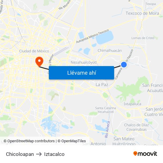 Chicoloapan to Iztacalco map