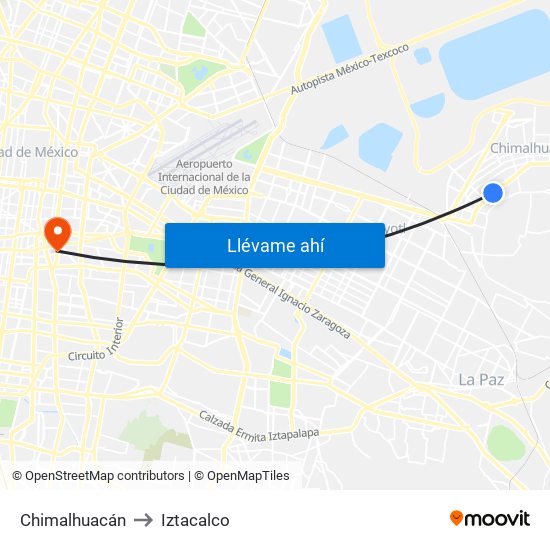 Chimalhuacán to Iztacalco map