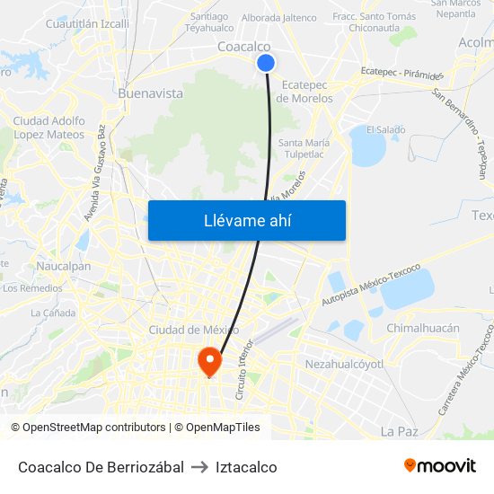 Coacalco De Berriozábal to Iztacalco map