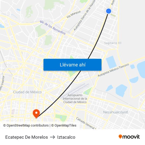 Ecatepec De Morelos to Iztacalco map