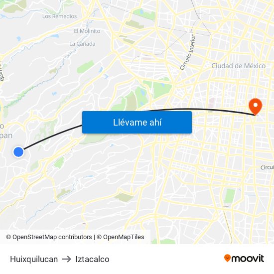 Huixquilucan to Iztacalco map