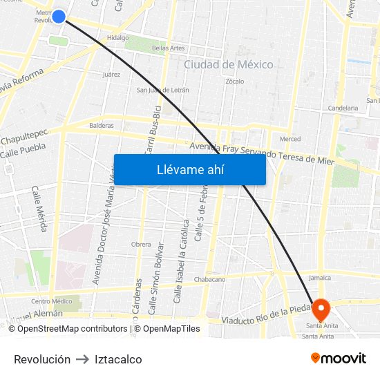 Revolución to Iztacalco map