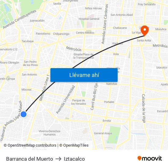 Barranca del Muerto to Iztacalco map