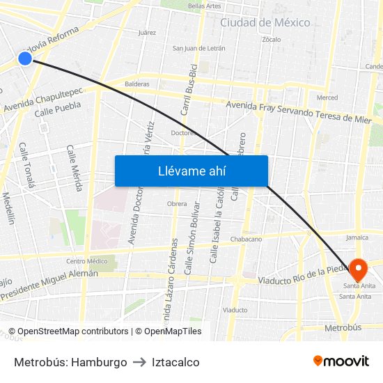 Metrobús: Hamburgo to Iztacalco map