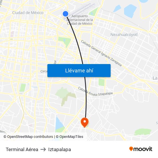Terminal Aérea to Iztapalapa map