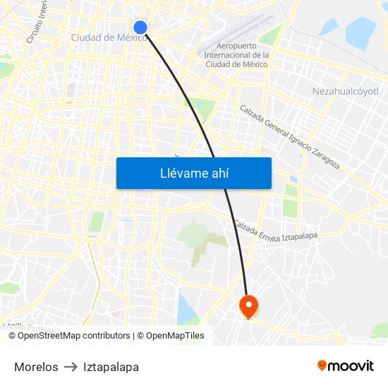 Morelos to Iztapalapa map