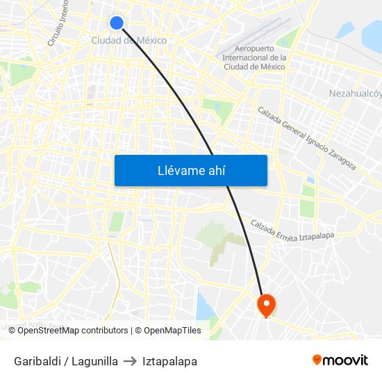 Garibaldi / Lagunilla to Iztapalapa map