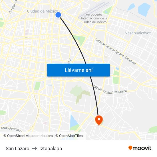 San Lázaro to Iztapalapa map