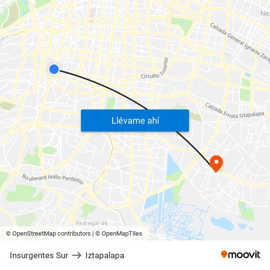 Insurgentes Sur to Iztapalapa map