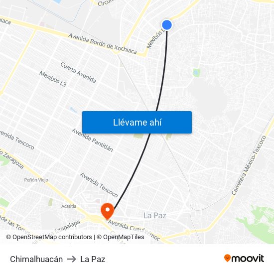 Chimalhuacán to La Paz map
