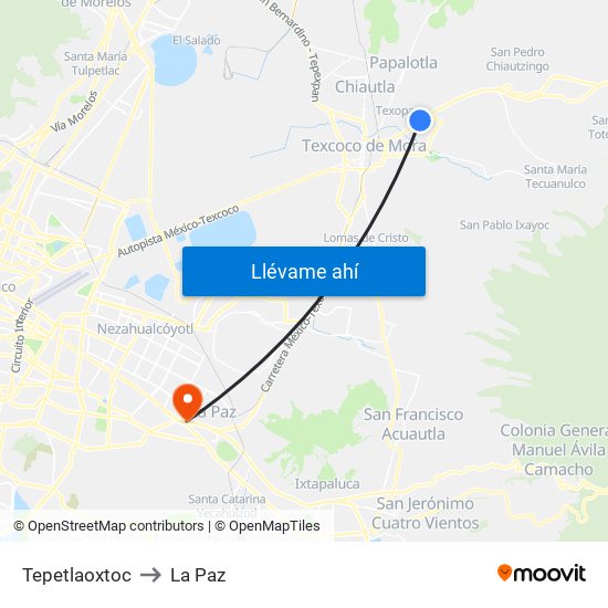 Tepetlaoxtoc to La Paz map