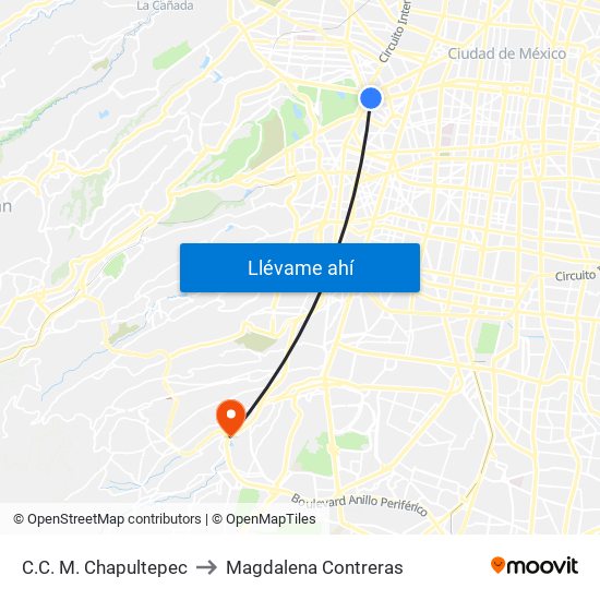 C.C. M. Chapultepec to Magdalena Contreras map