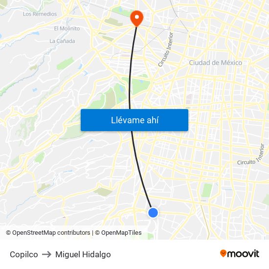 Copilco to Miguel Hidalgo map