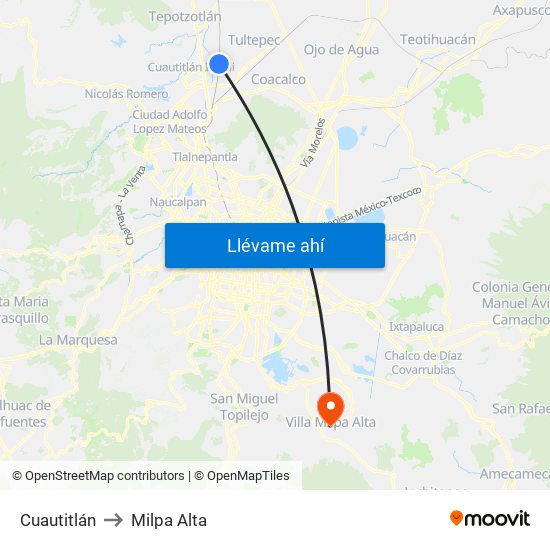 Cuautitlán to Milpa Alta map