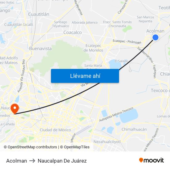 Acolman to Naucalpan De Juárez map