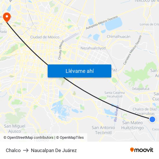Chalco to Naucalpan De Juárez map