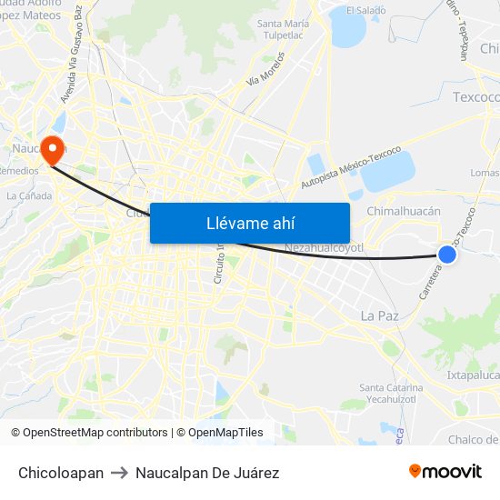 Chicoloapan to Naucalpan De Juárez map