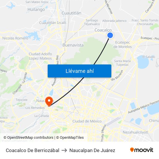 Coacalco De Berriozábal to Naucalpan De Juárez map