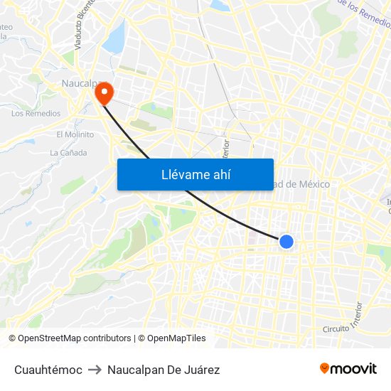 Cuauhtémoc to Naucalpan De Juárez map