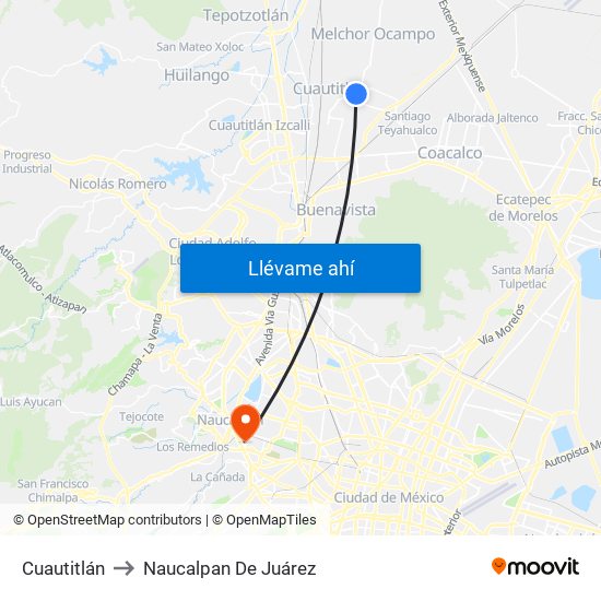 Cuautitlán to Naucalpan De Juárez map