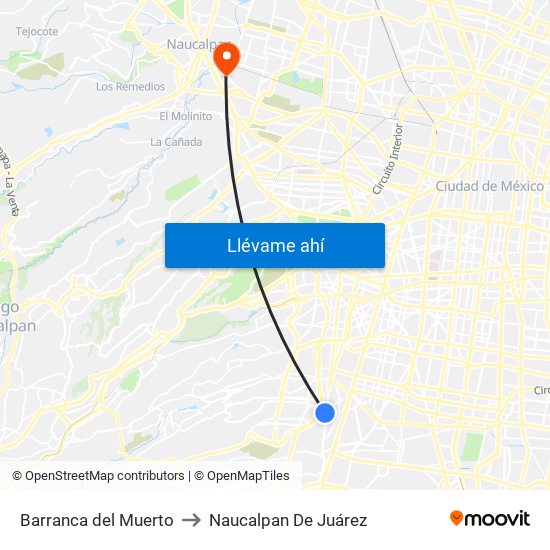 Barranca del Muerto to Naucalpan De Juárez map