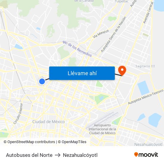 Autobuses del Norte to Nezahualcóyotl map