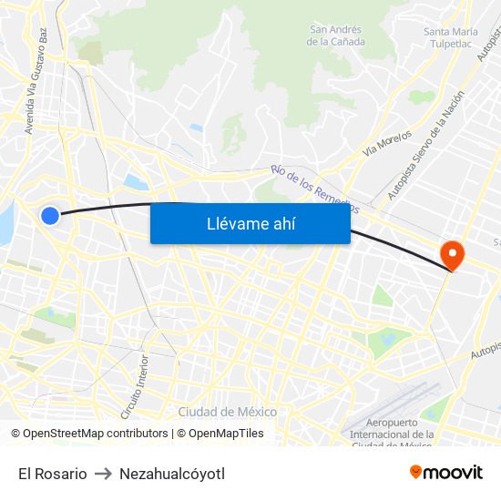 El Rosario to Nezahualcóyotl map