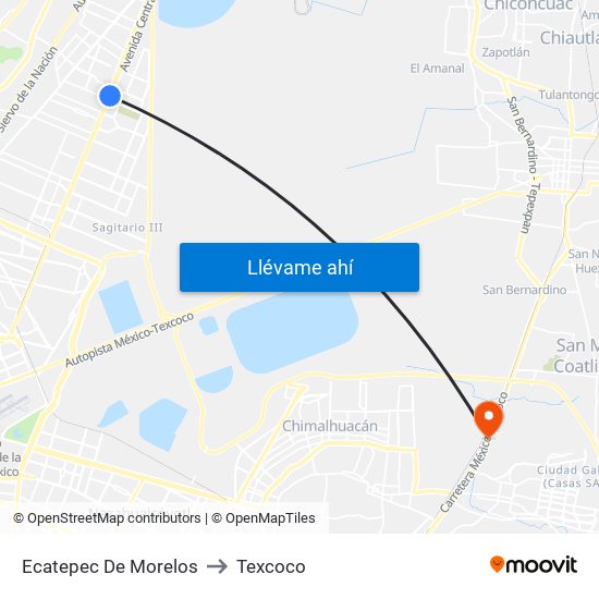 Ecatepec De Morelos to Texcoco map