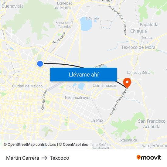 Martín Carrera to Texcoco map