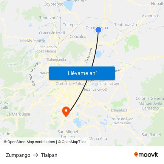 Zumpango to Tlalpan map