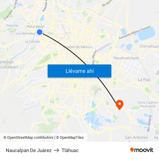 Naucalpan De Juárez to Tláhuac map