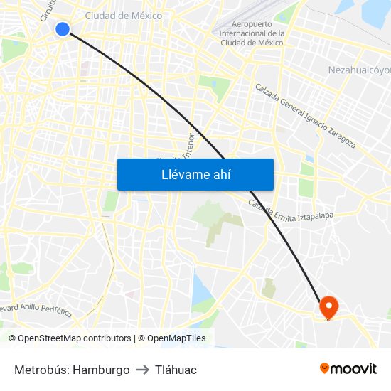 Metrobús: Hamburgo to Tláhuac map