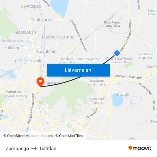 Zumpango to Tultitlán map