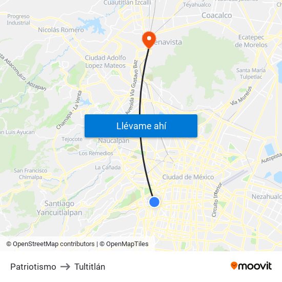 Patriotismo to Tultitlán map