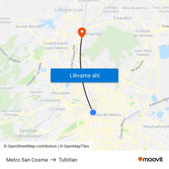 Metro San Cosme to Tultitlán map