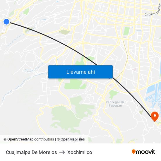 Cuajimalpa De Morelos to Xochimilco map