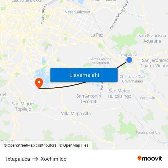 Ixtapaluca to Xochimilco map