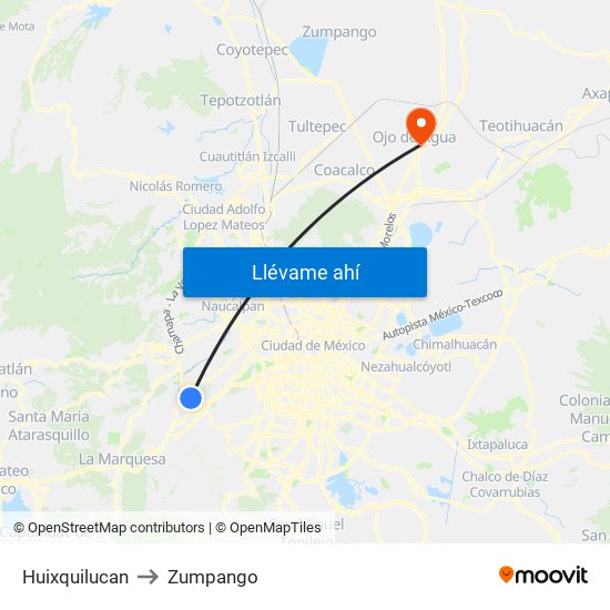 Huixquilucan to Zumpango map