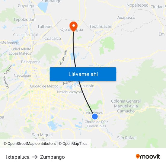 Ixtapaluca to Zumpango map