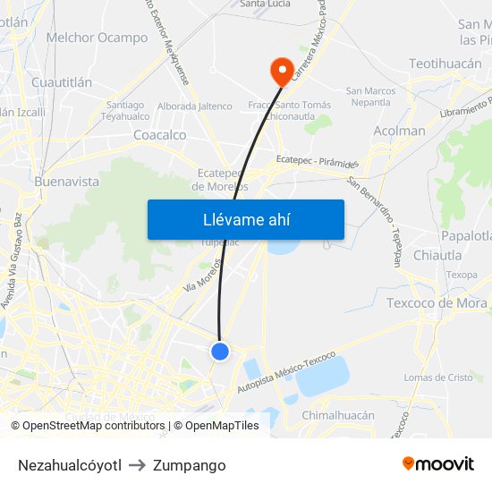 Nezahualcóyotl to Zumpango map