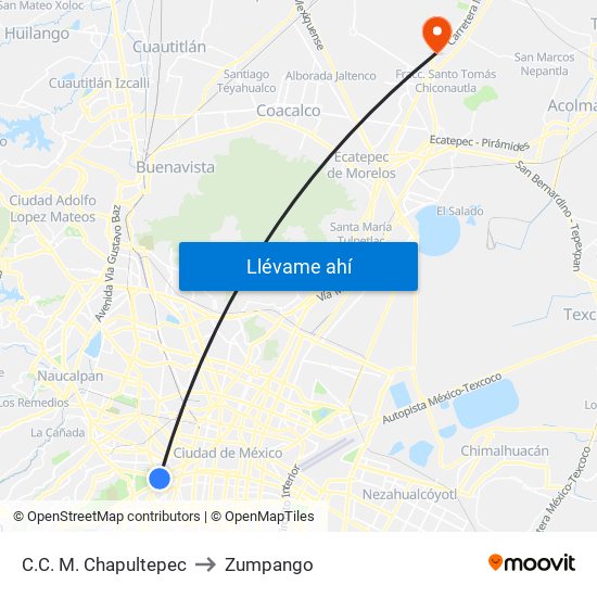 C.C. M. Chapultepec to Zumpango map